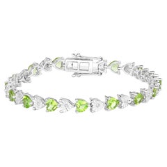 Bracciale Tennis Peridoto Diamanti Bianchi 6,7 Carati Placcato in Rodio A. Silver