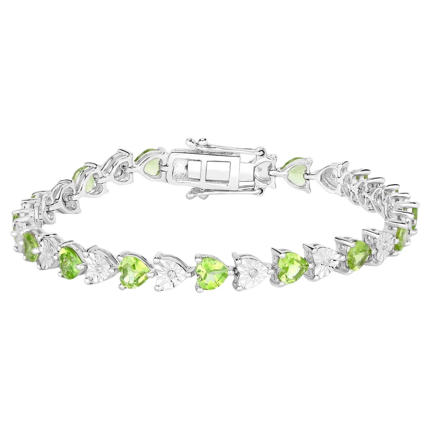 Pulsera de peridoto Diamantes blancos 6,7 quilates Plata de ley rodiada