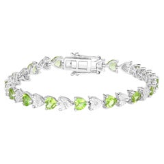 Peridot Tennis Bracelet White Diamonds 6.7 Carats Rhodium Plated Sterling Silver
