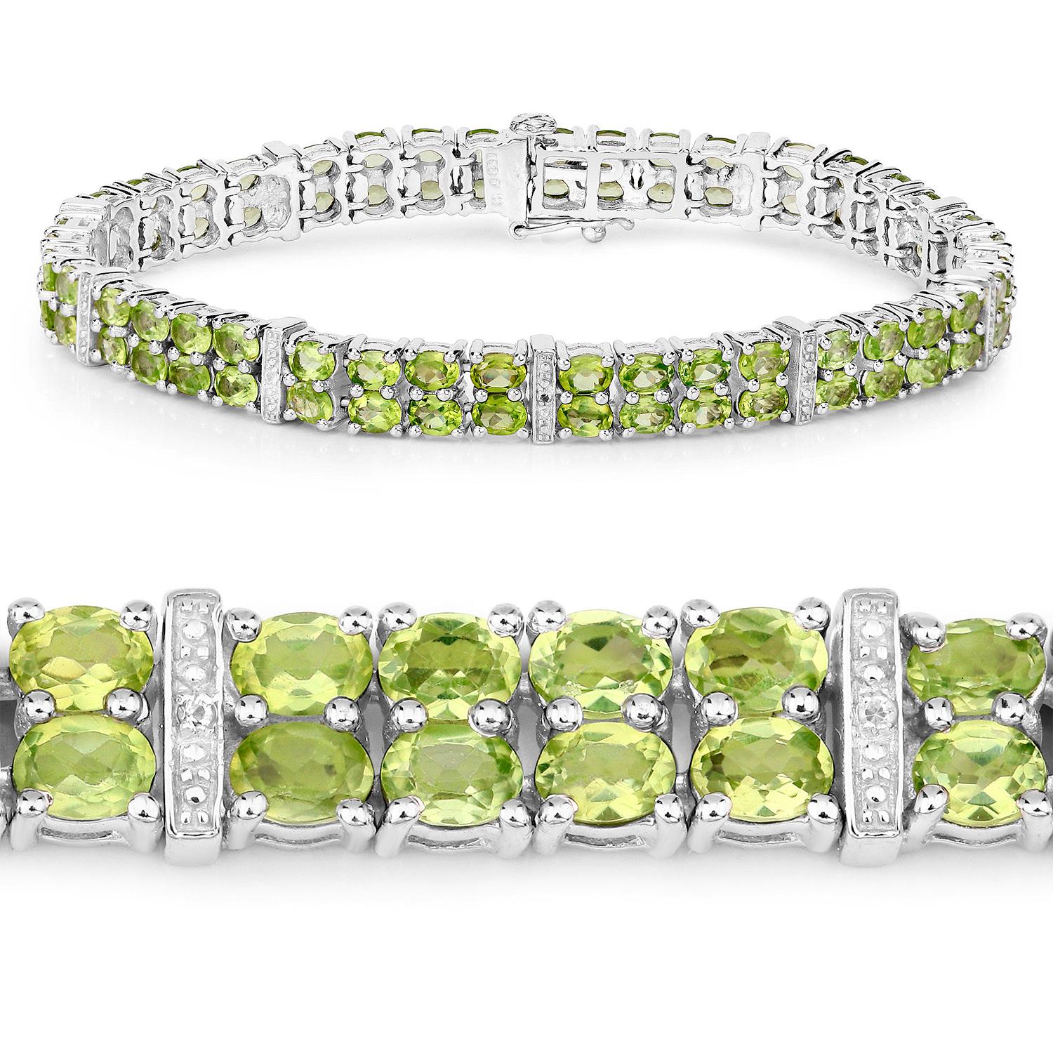 Contemporain Bracelet de tennis en péridot Topaze blanche 12.9 Carats Silver en vente