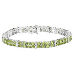 Peridot Tennis Bracelet White Topaz 12.9 Carats Silver