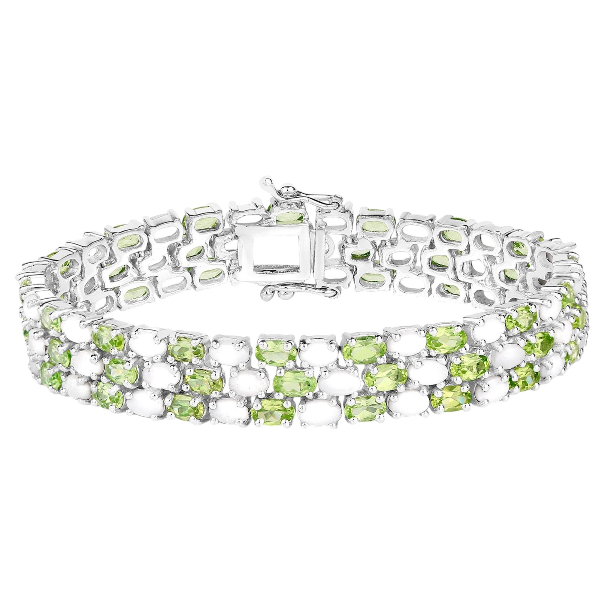 Bracciale tennis con peridoto e opale, 19,7 carati, argento sterling in vendita
