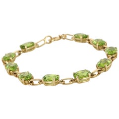 Peridot Tennis Line Bracelet Vintage 14 Karat Yellow Gold Estate Fine Jewelry