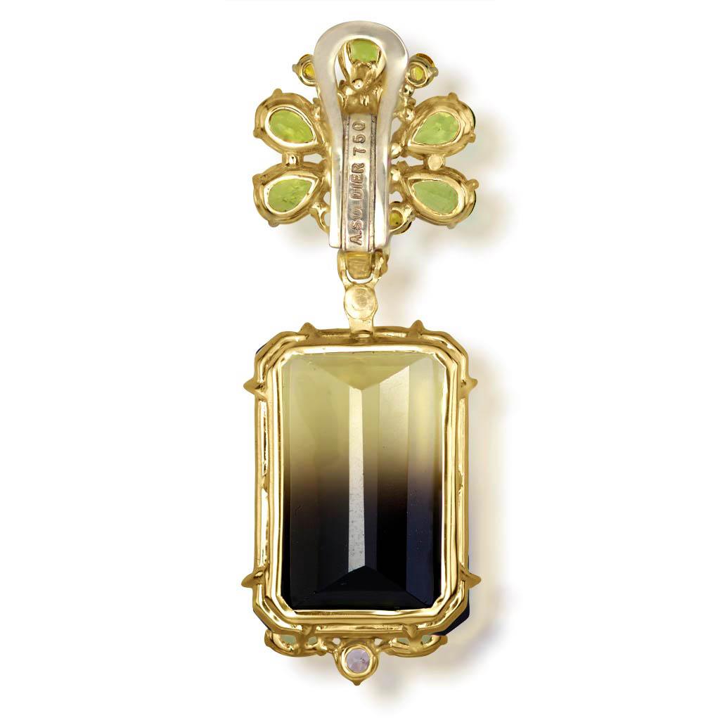 Contemporain Boucles d'oreilles péridot topaze saphir diamant en or See One sur Scarlett Johansson en vente