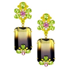 Peridot Topaz Sapphire Diamond Gold Earrings as Seen on Scarlett Johansson
