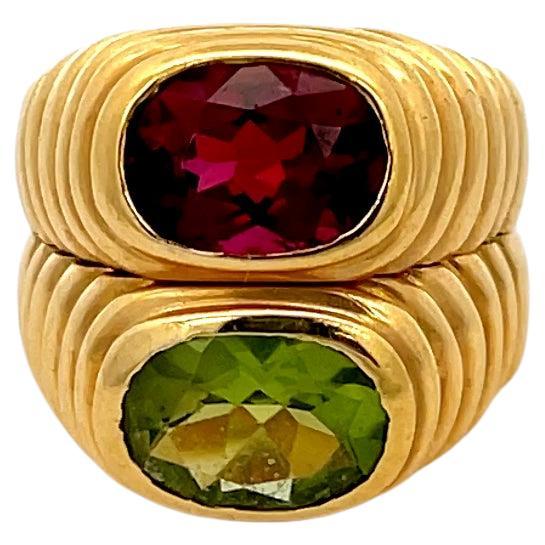 Bague péridot et tourmaline or jaune 18K