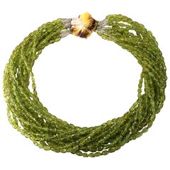 Peridot Toursade Necklace of 15 Strands