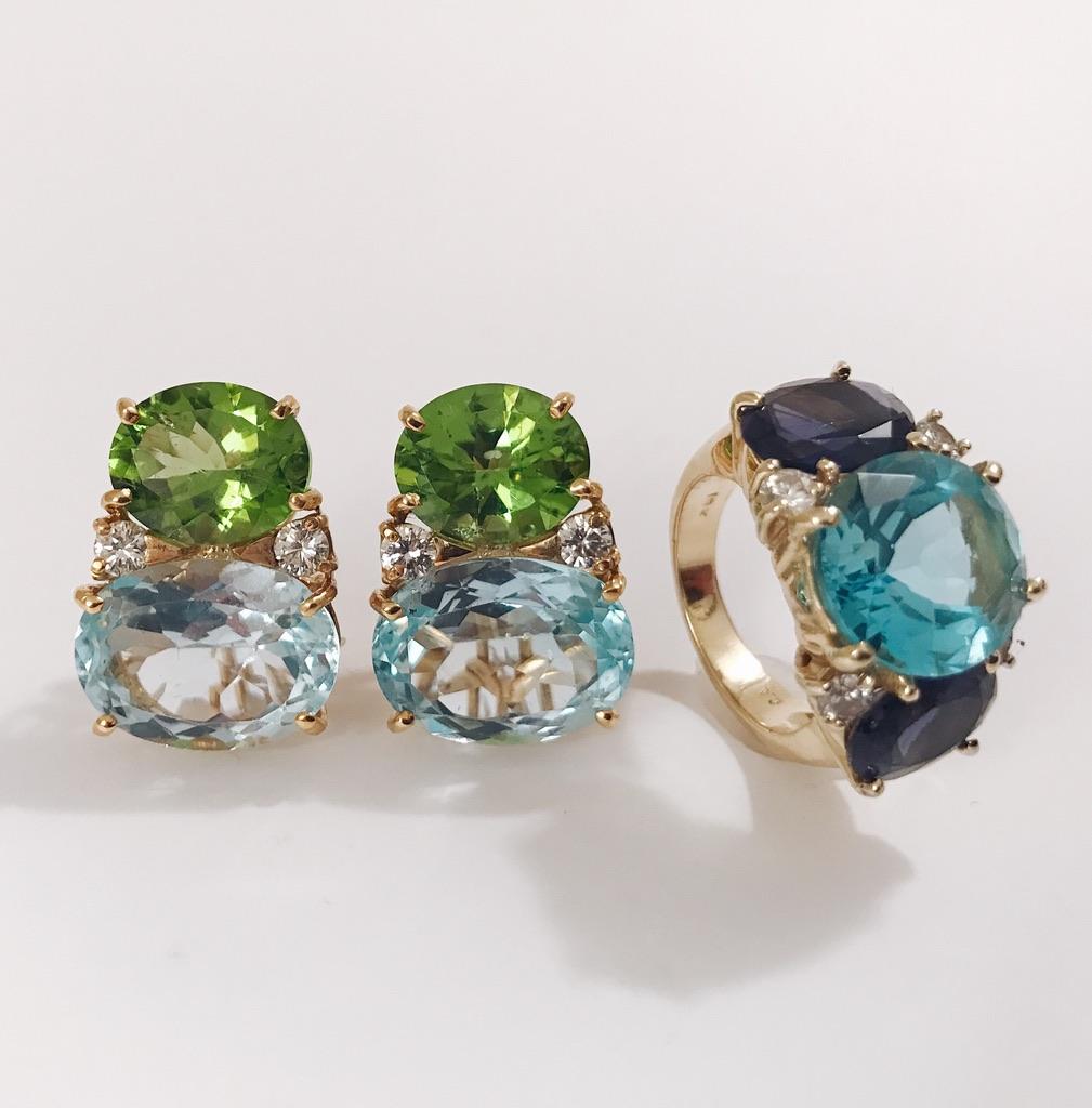 Peridot Turquoise Diamonds Medium Gum Drop Earrings  3