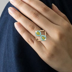 Peridot Turquoise Enamel Diamond 14 Karat Gold Ring