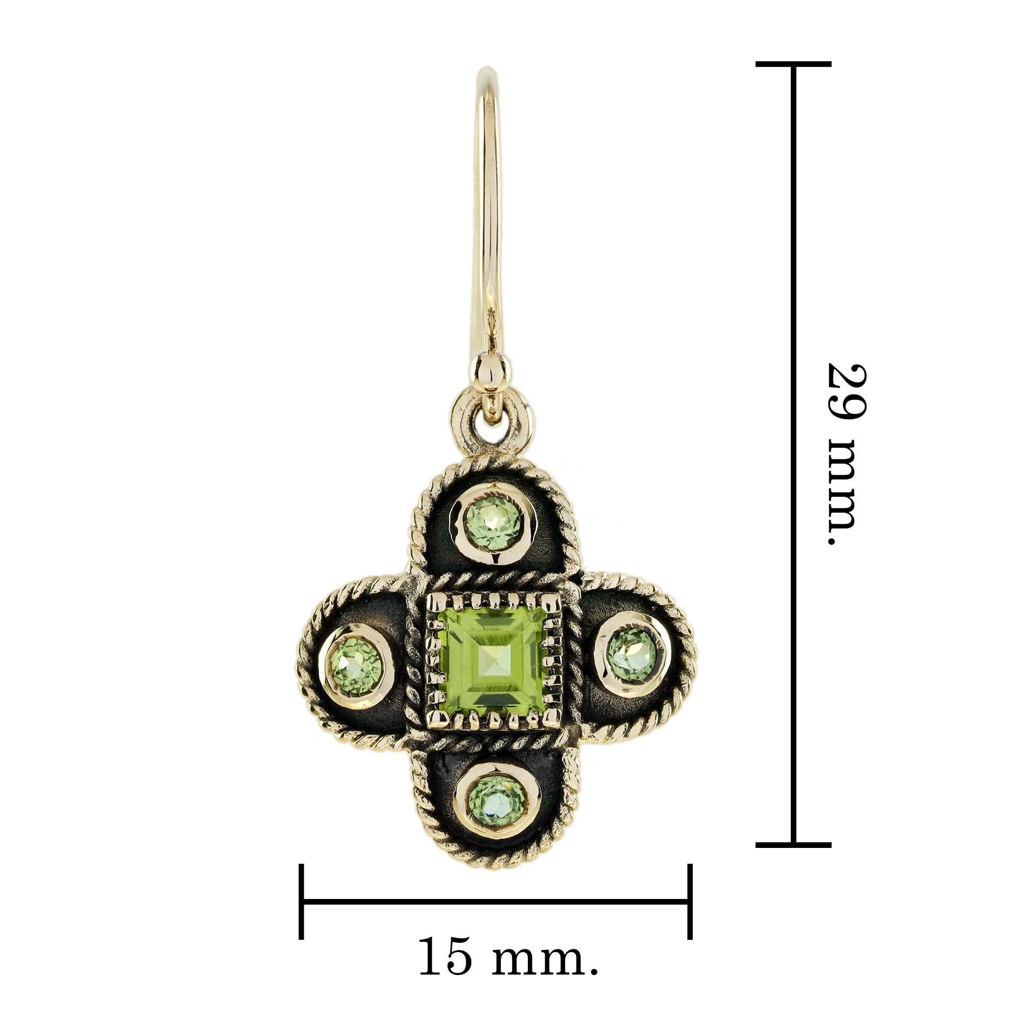Peridot Vintage-Tropfen-Ohrringe im Vintage-Stil aus 9K Gelbgold im Zustand „Neu“ im Angebot in Bangkok, TH