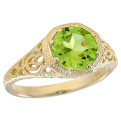 Peridot Vintage Style Filigree Ring  in Solid 9K Yellow Gold