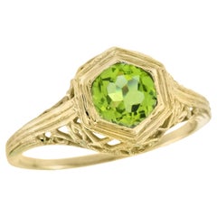 Peridot Vintage Style Filigree Ring  in Solid 9K Yellow Gold