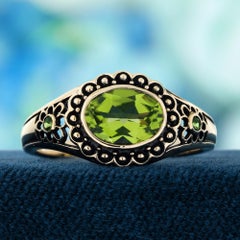 Peridot Vintage Style Floral Motif Ring in Solid 9K Yellow Gold
