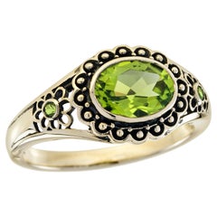 Peridot Vintage Style Floral Motif Ring in Solid 9K Yellow Gold