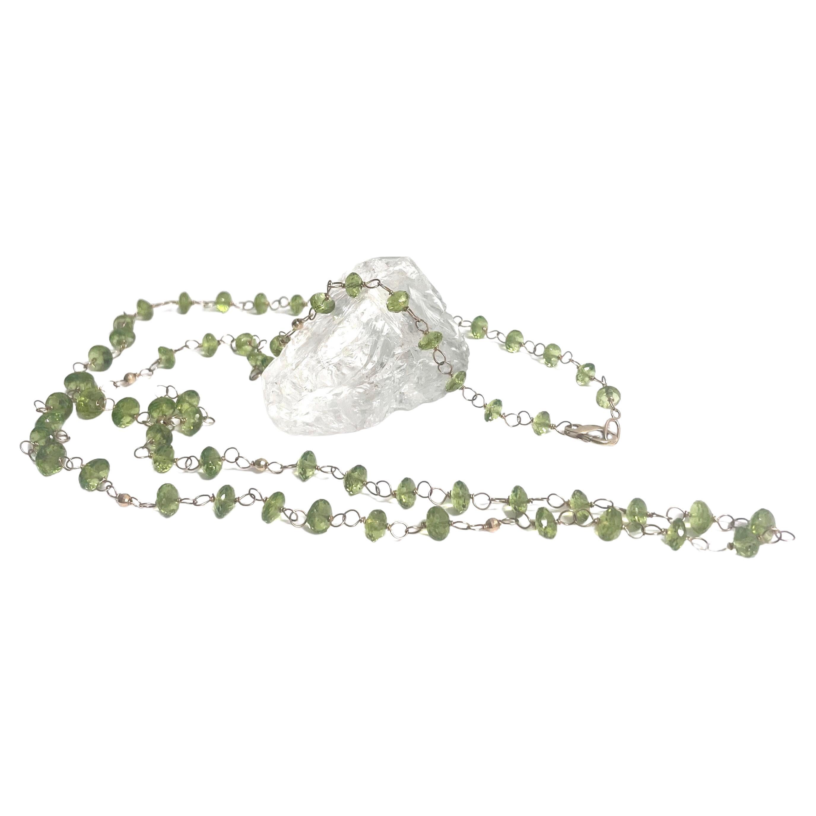Peridot with 14 Carat Gold Wire-Wrapped Paradizia Necklace For Sale 5