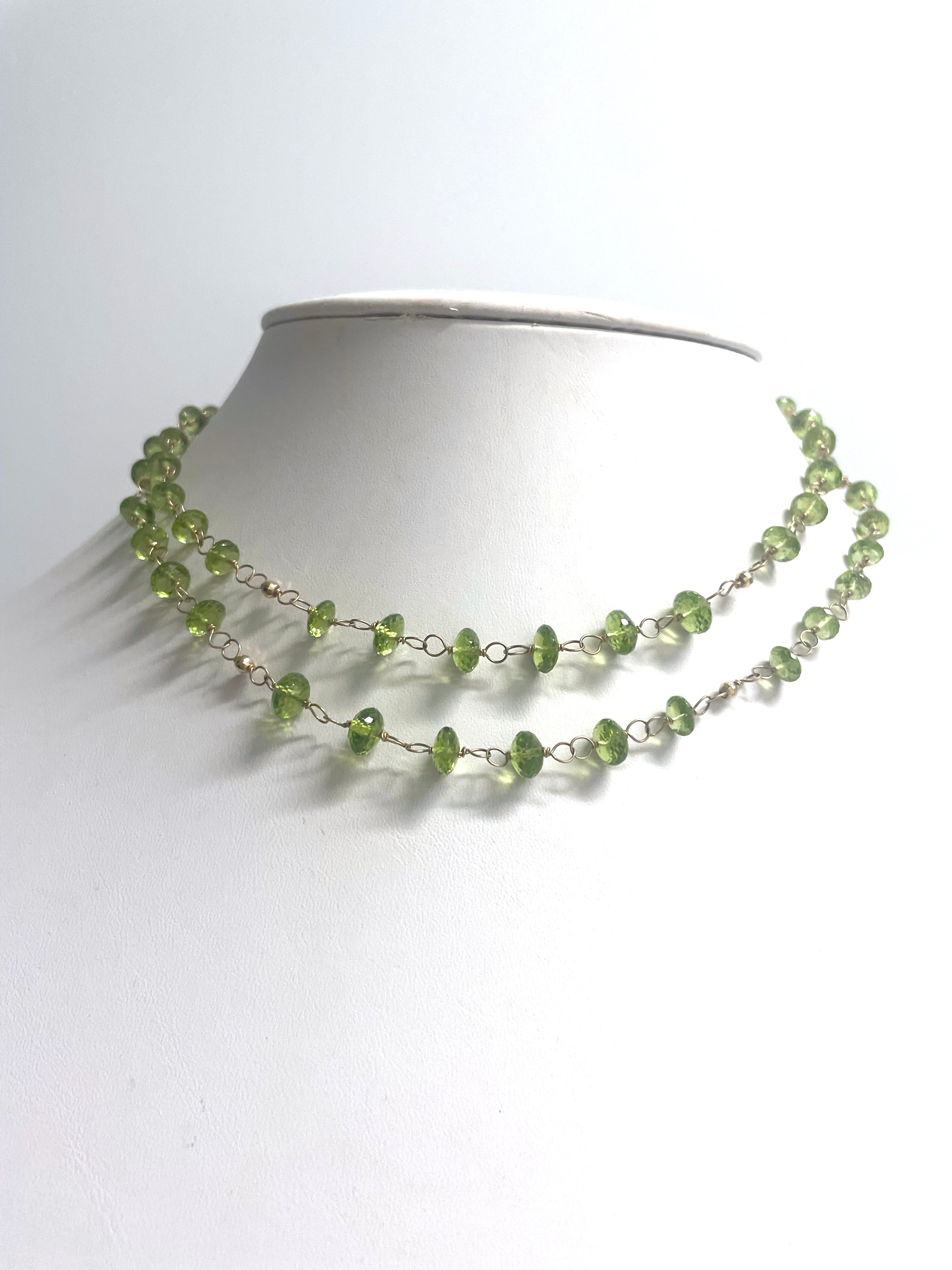 Peridot with 14 Carat Gold Wire-Wrapped Paradizia Necklace For Sale 7