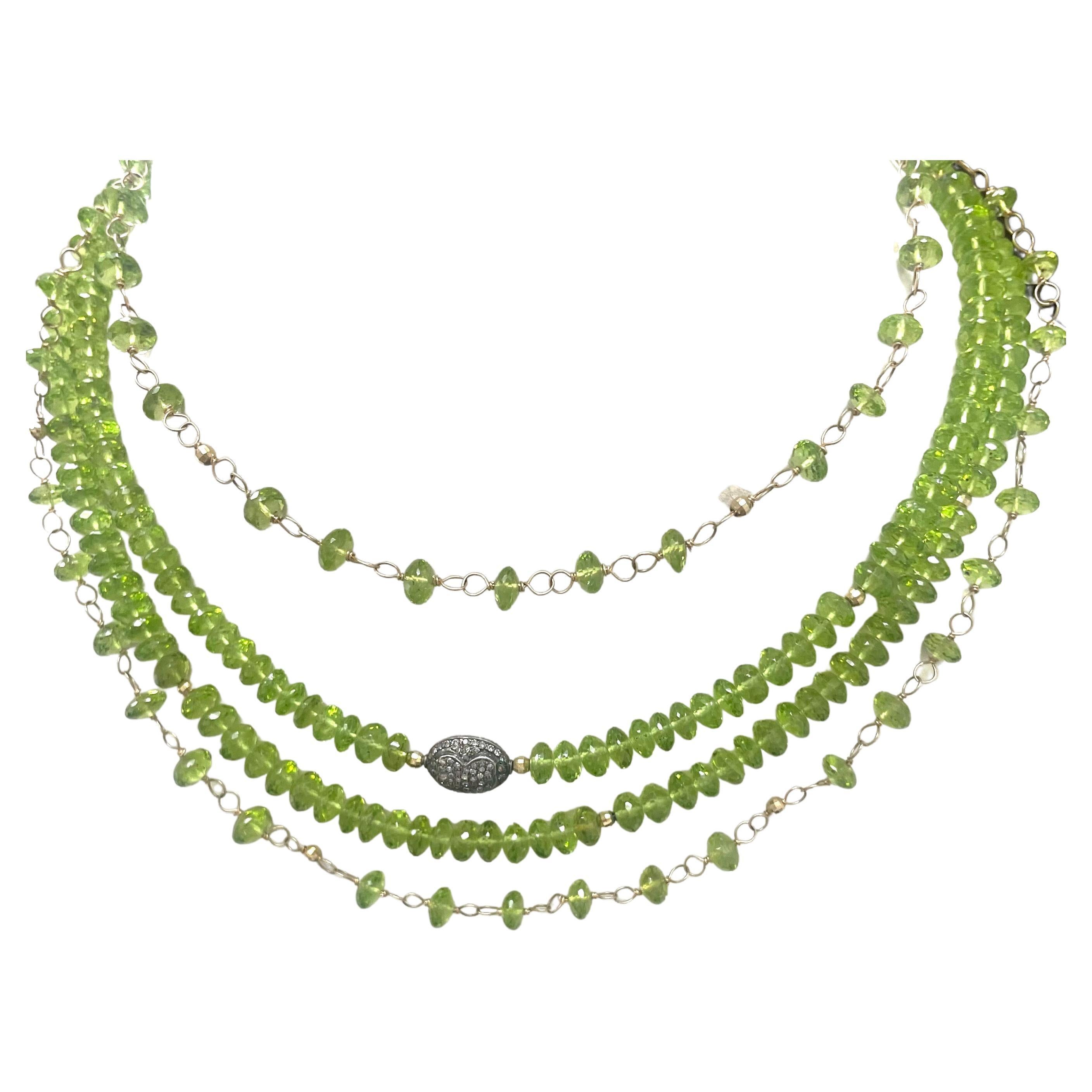 Peridot with 14 Carat Gold Wire-Wrapped Paradizia Necklace For Sale 8