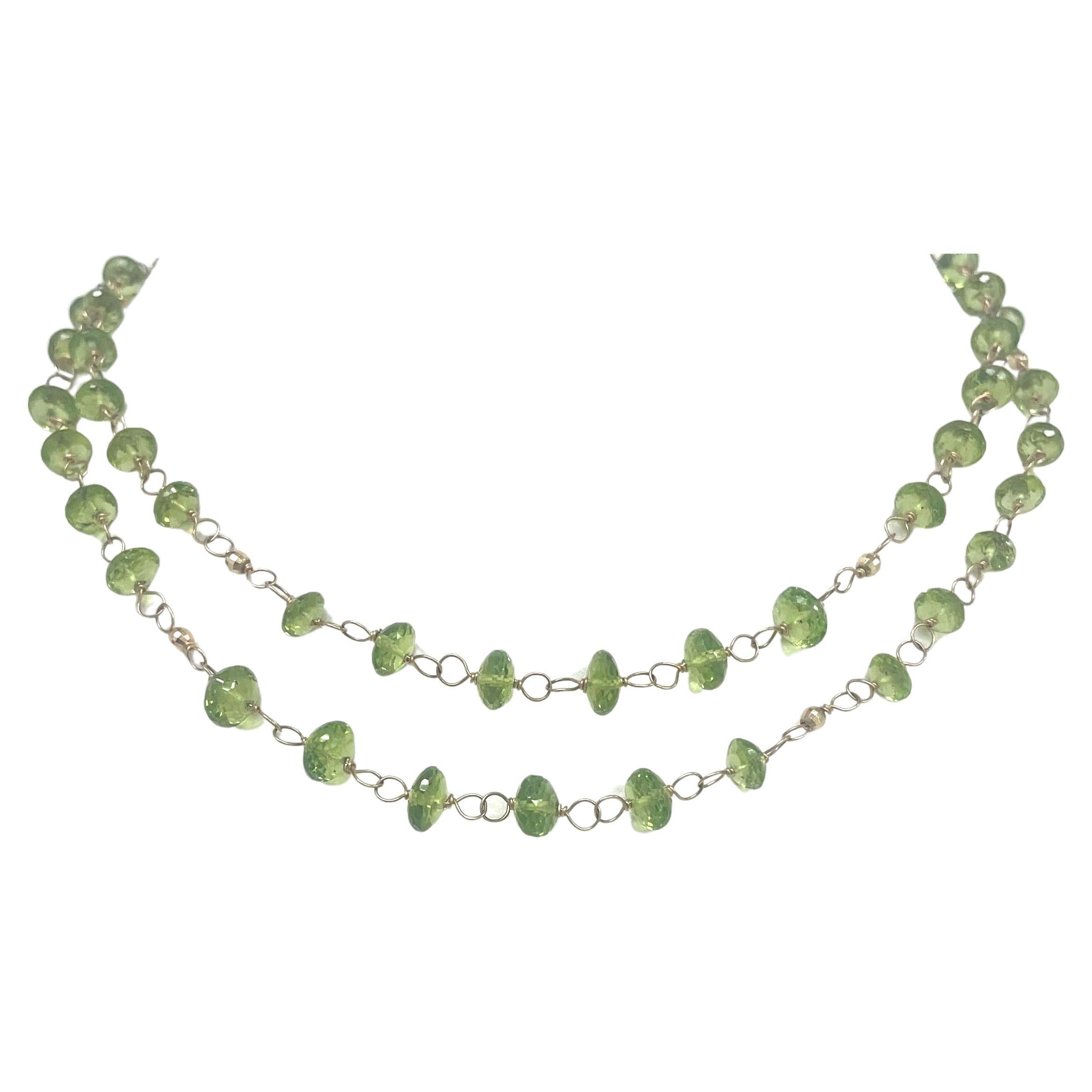 Peridot with 14 Carat Gold Wire-Wrapped Paradizia Necklace For Sale 10