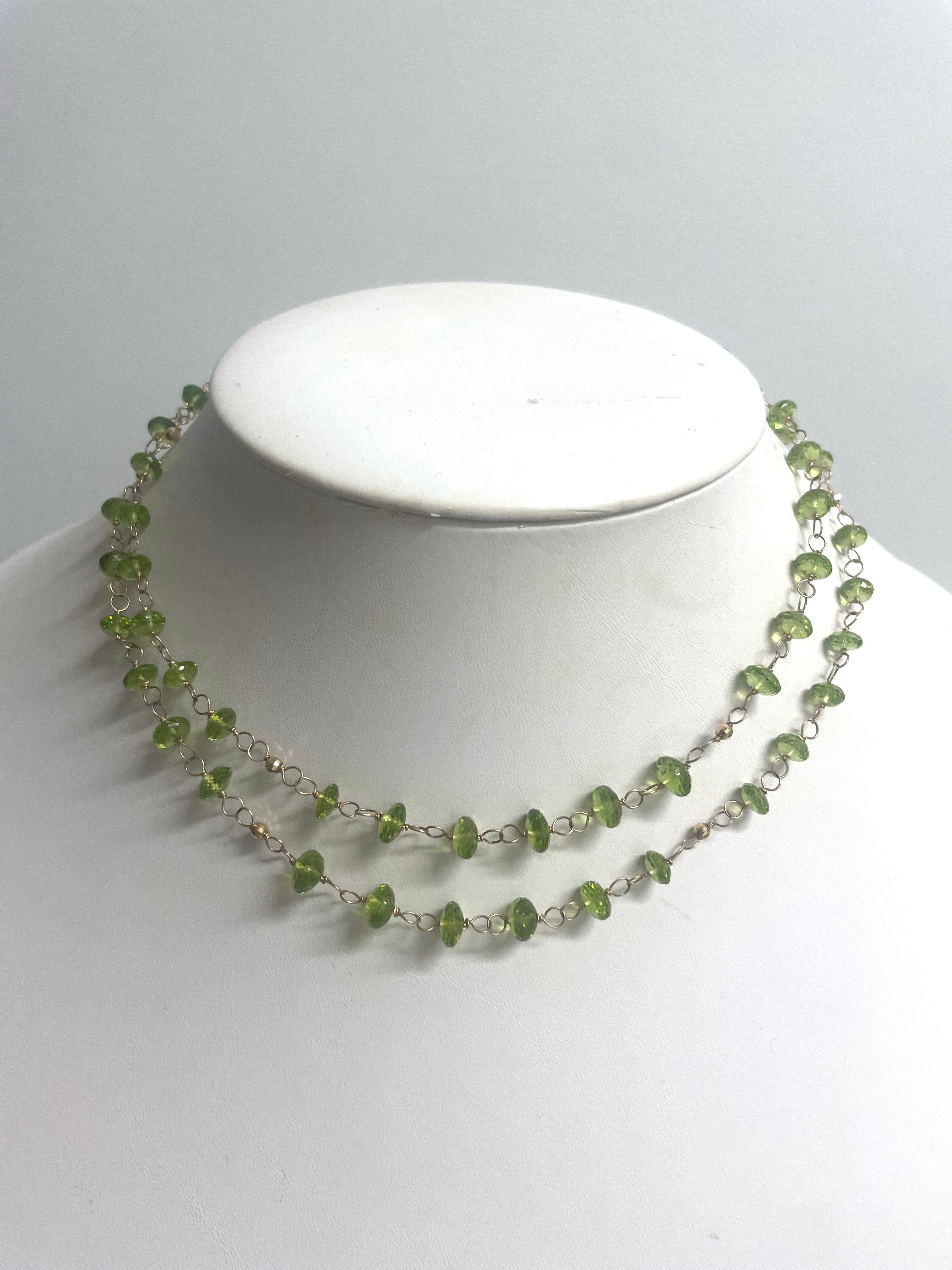 Artisan Peridot with 14 Carat Gold Wire-Wrapped Paradizia Necklace For Sale