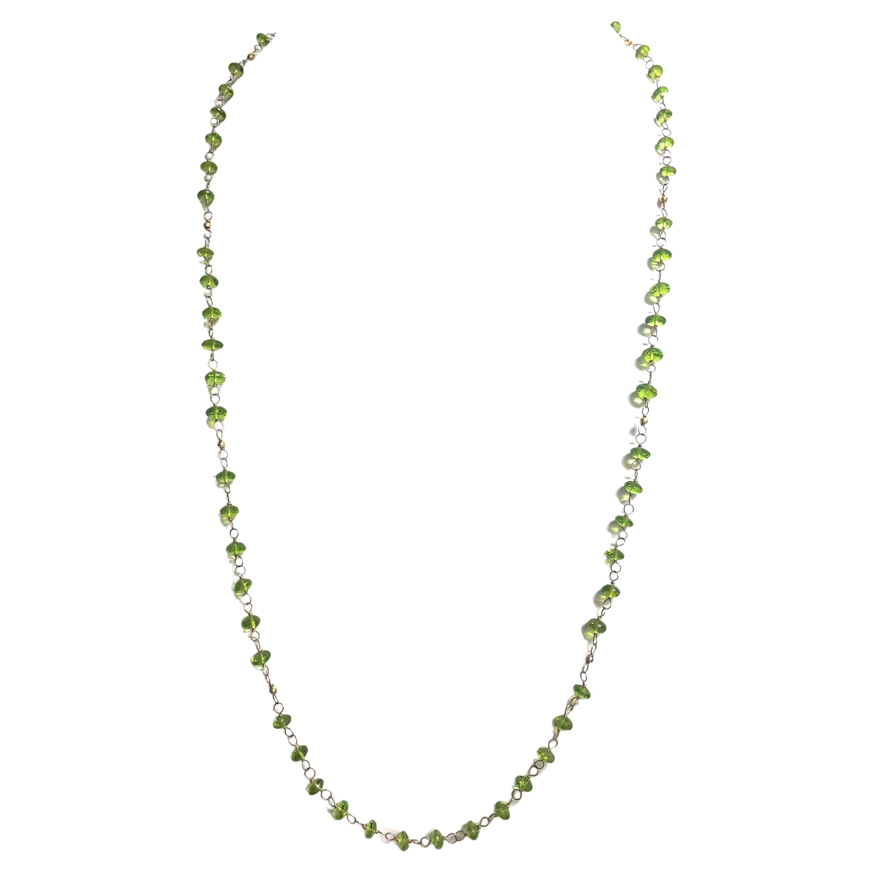 Bead Peridot with 14 Carat Gold Wire-Wrapped Paradizia Necklace For Sale