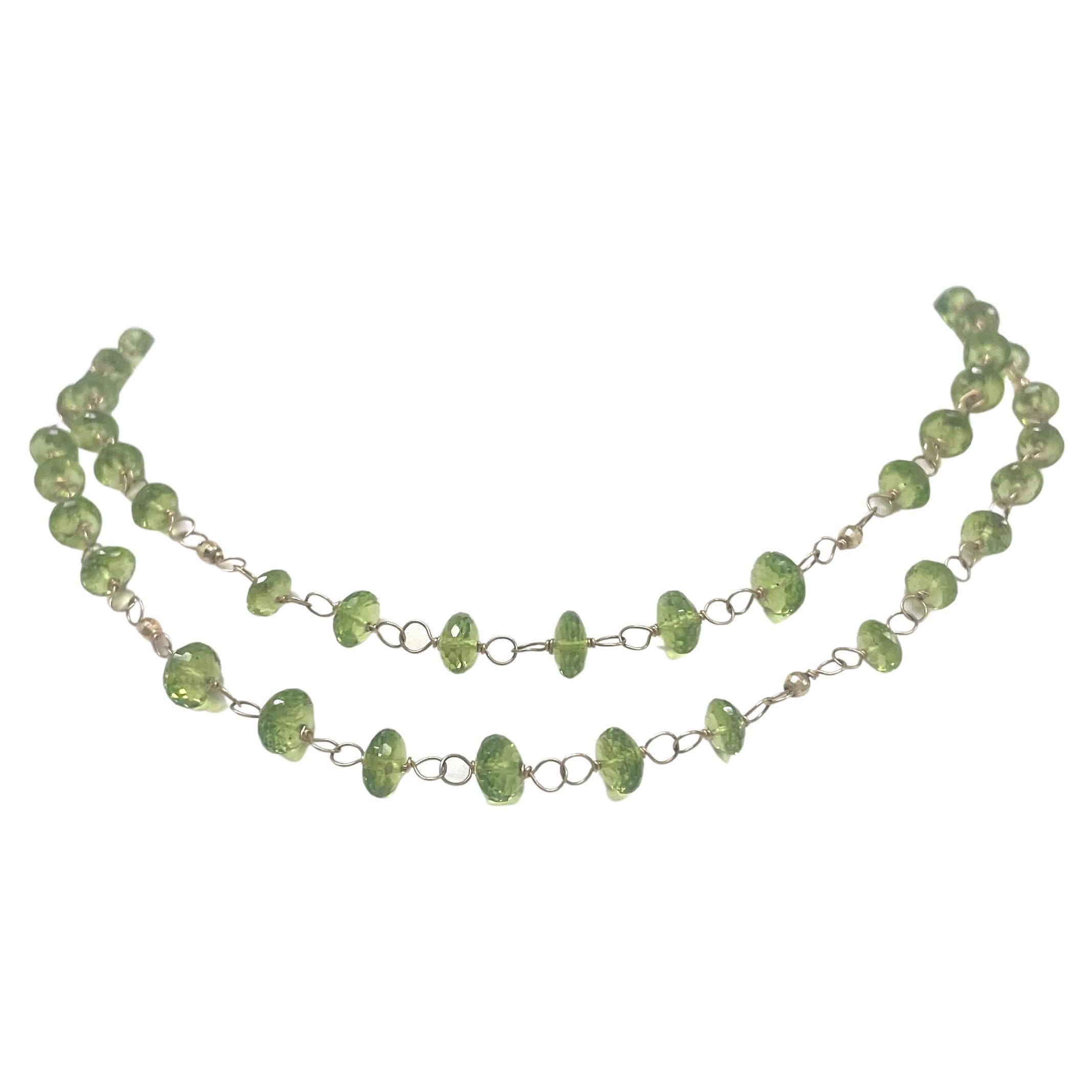 Women's Peridot with 14 Carat Gold Wire-Wrapped Paradizia Necklace For Sale