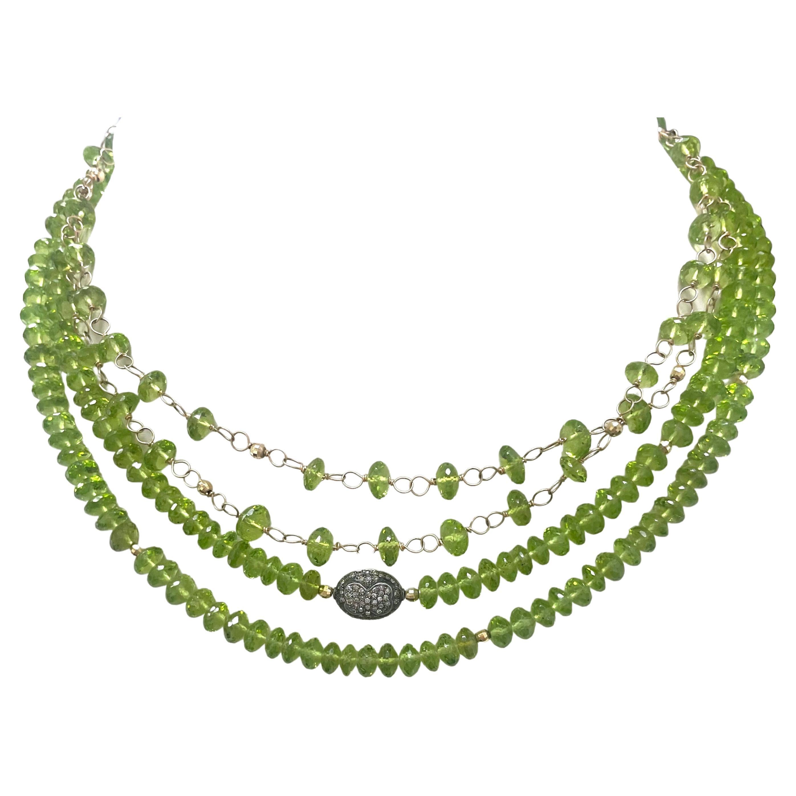 Peridot with 14 Carat Gold Wire-Wrapped Paradizia Necklace For Sale 2