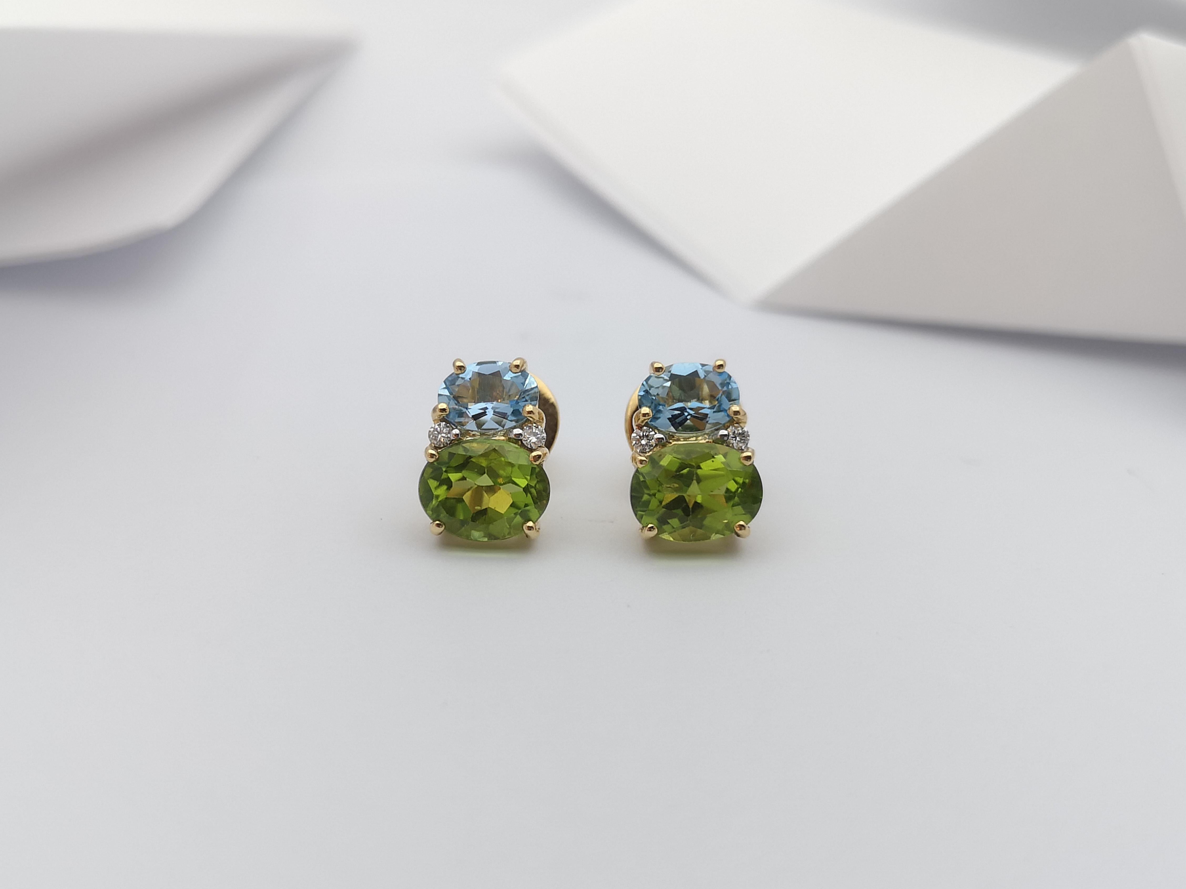 Peridot mit Aquamarin und Diamant-Ohrringe in 18 Karat Goldfassung (Ovalschliff)