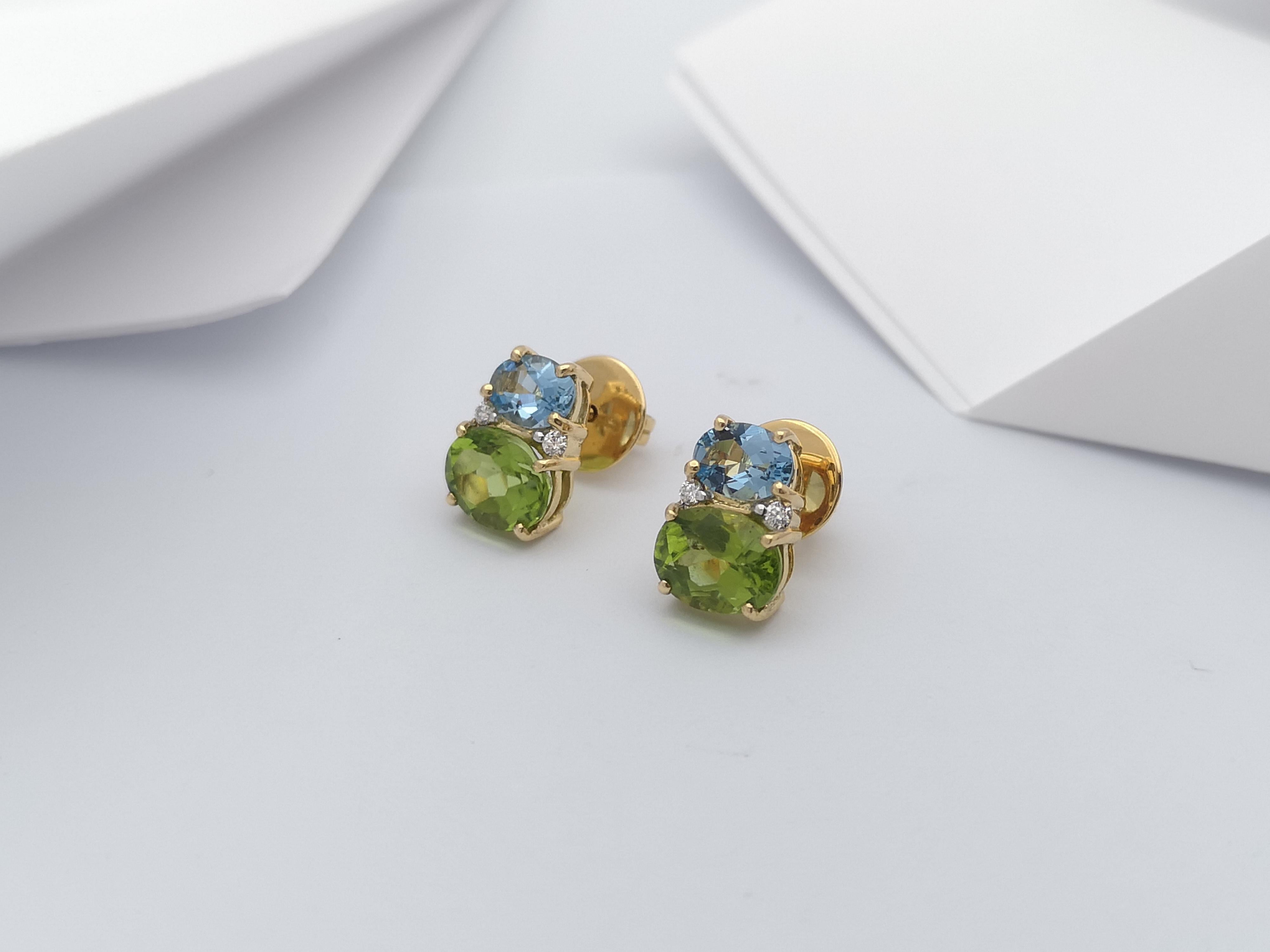 Peridot mit Aquamarin und Diamant-Ohrringe in 18 Karat Goldfassung im Zustand „Neu“ in Bangkok, TH