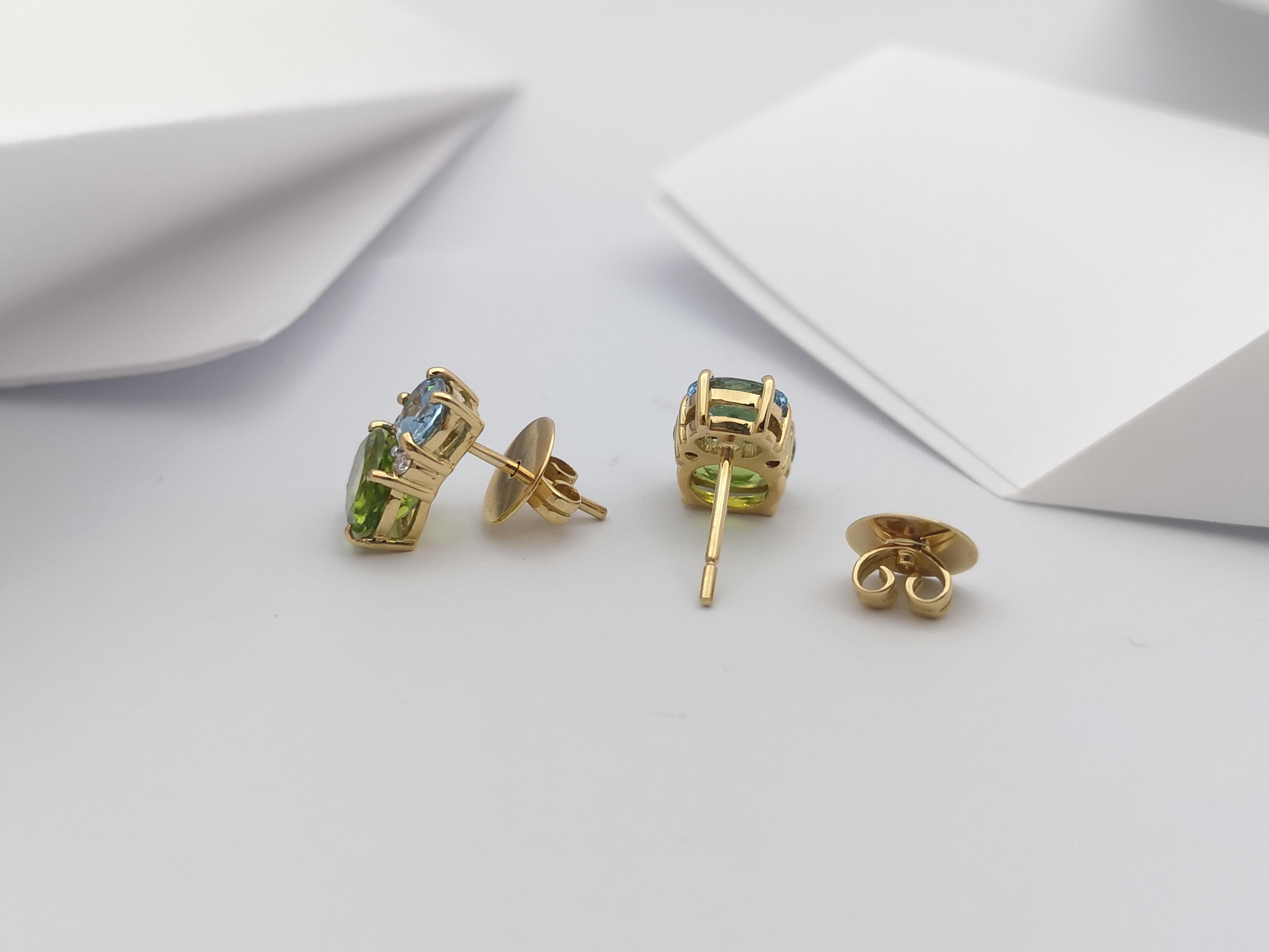 Peridot mit Aquamarin und Diamant-Ohrringe in 18 Karat Goldfassung Damen