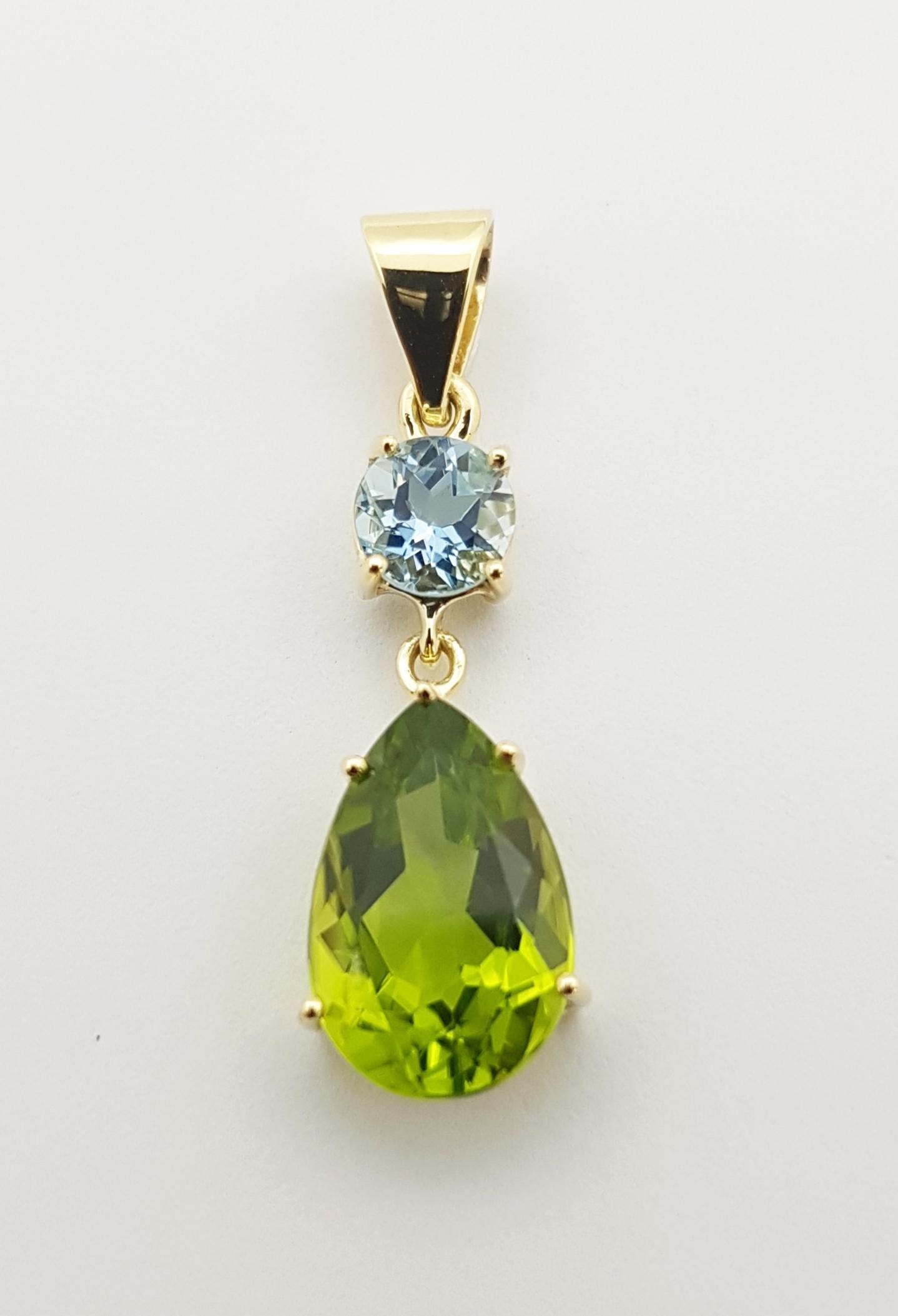 Contemporary Peridot with Aquamarine Pendant Set in 18 Karat Gold Settings