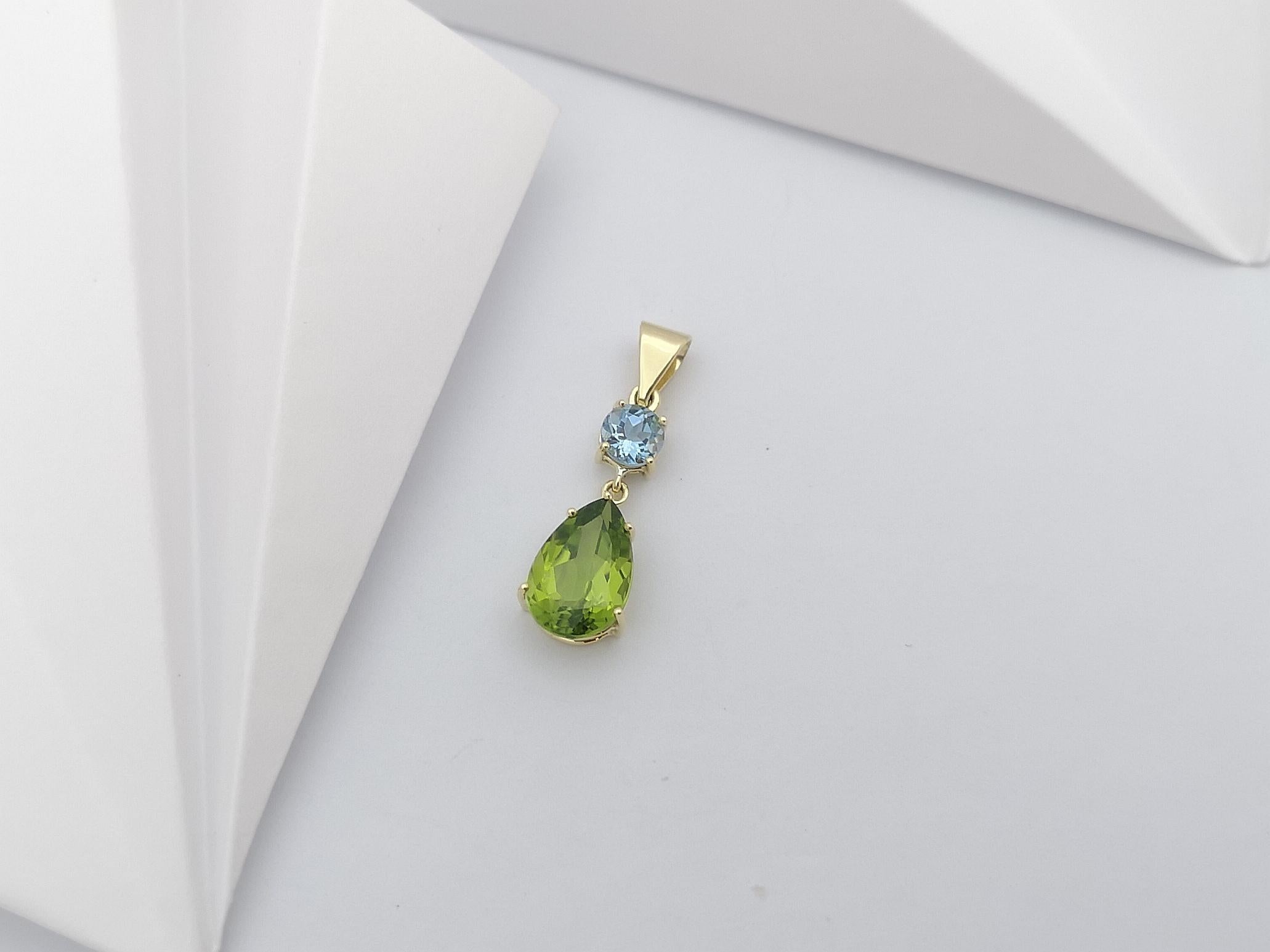 Mixed Cut Peridot with Aquamarine Pendant Set in 18 Karat Gold Settings