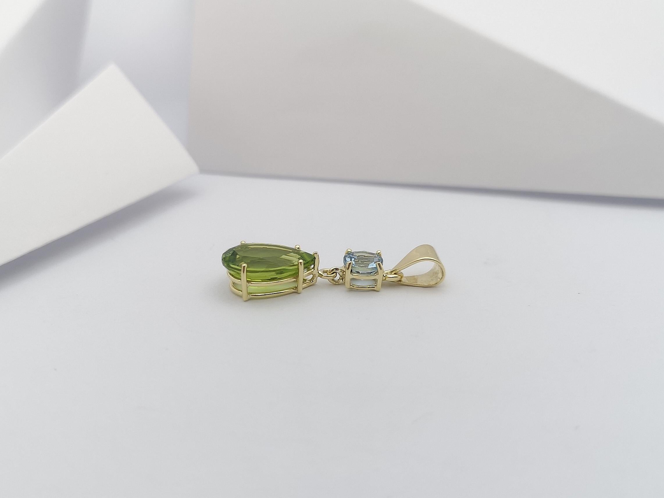 Women's Peridot with Aquamarine Pendant Set in 18 Karat Gold Settings