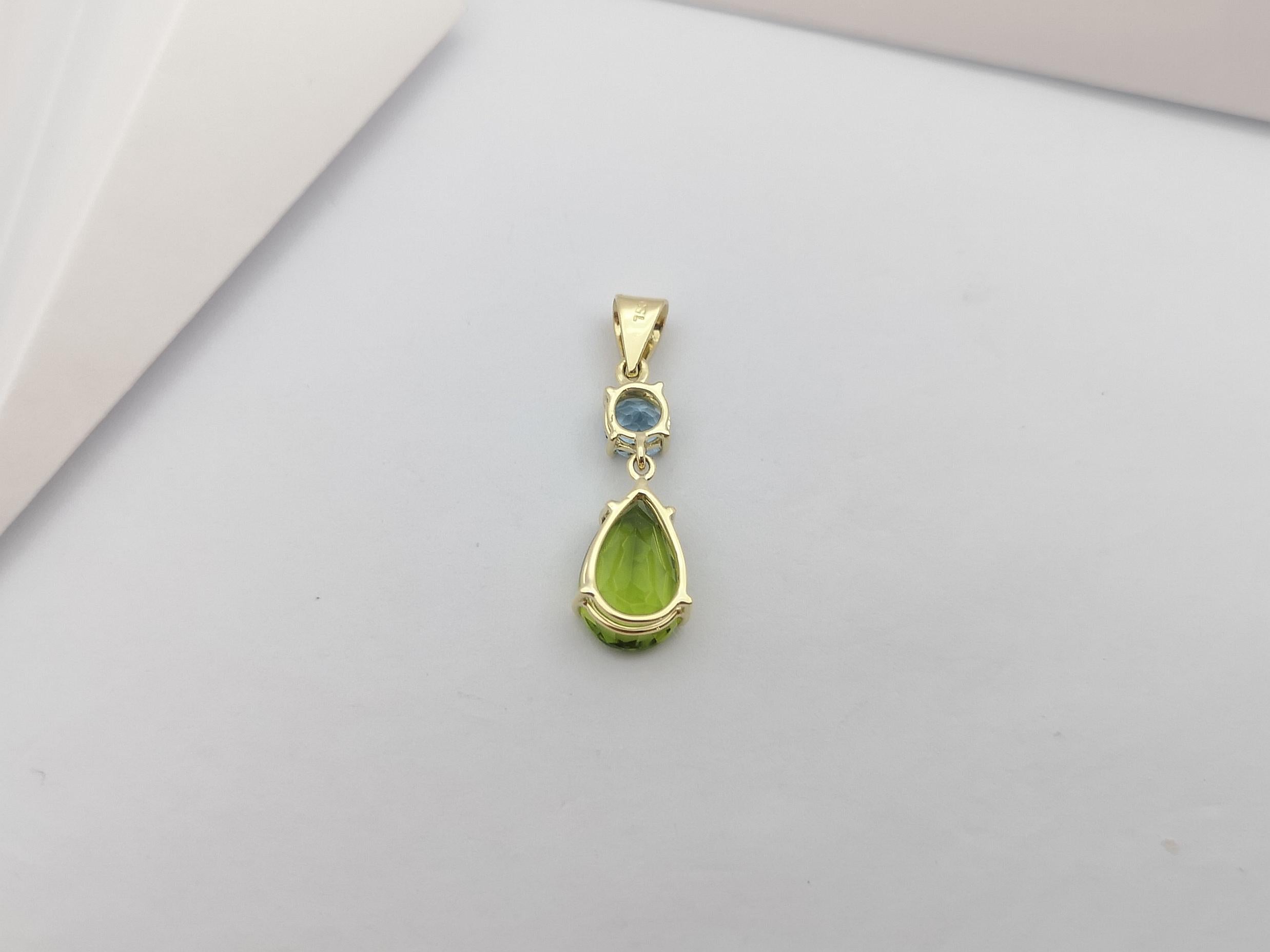Peridot with Aquamarine Pendant Set in 18 Karat Gold Settings 1