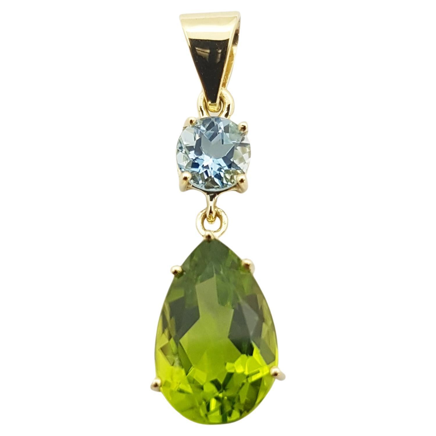 Peridot with Aquamarine Pendant Set in 18 Karat Gold Settings