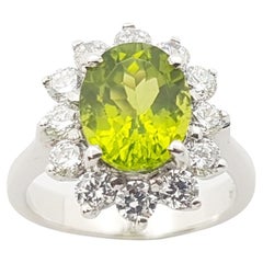 Used Peridot with Cubic Zirconia Ring set in Silver Settings