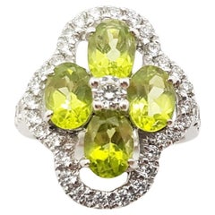 Used Peridot with Cubic Zirconia Ring set in Silver Settings