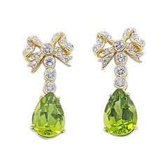 Peridot with Diamond Bow Earrings Set in 18 Karat Gold Settings