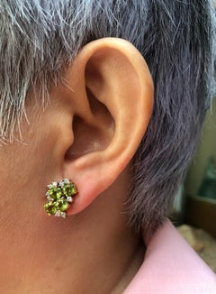 Peridot with Diamond Earrings Set in 18 Karat Gold Settings