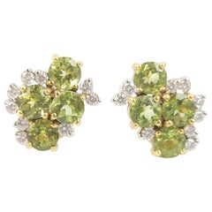 Peridot with Diamond Earrings Set in 18 Karat Gold Settings