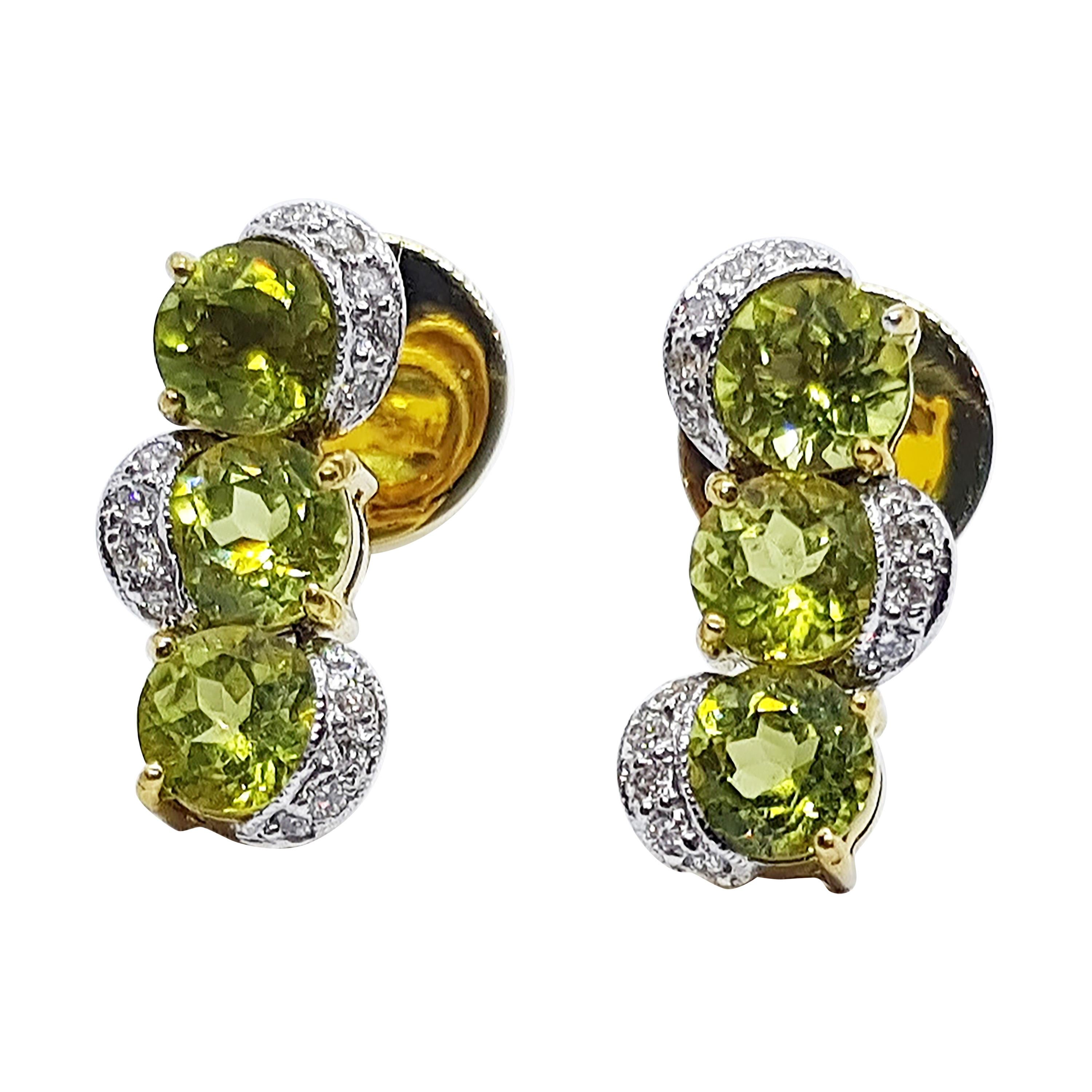 Peridot & Fancy Green Diamond Earrings 14K Yellow Gold