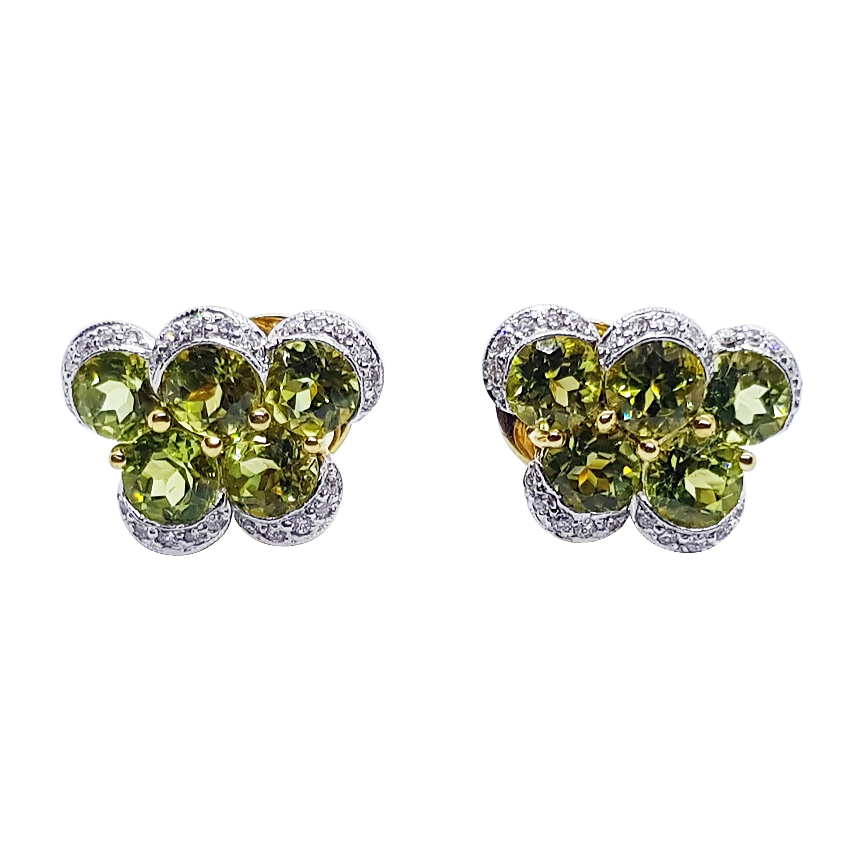 Peridot with Diamond Earrings Set in 18 Karat Gold Settings For Sale