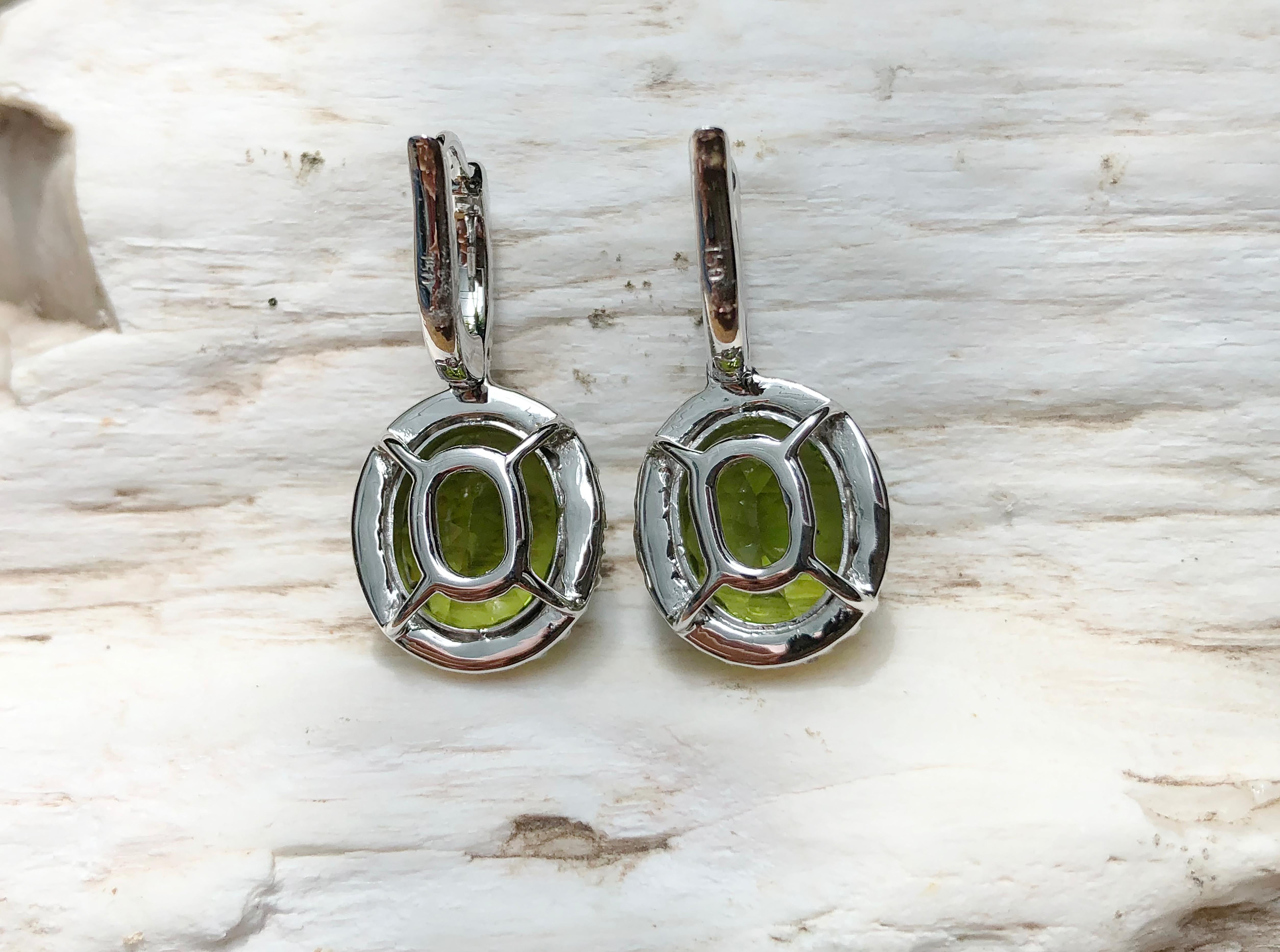 Peridot with Diamond Earrings Set in 18 Karat White Gold Settings 4