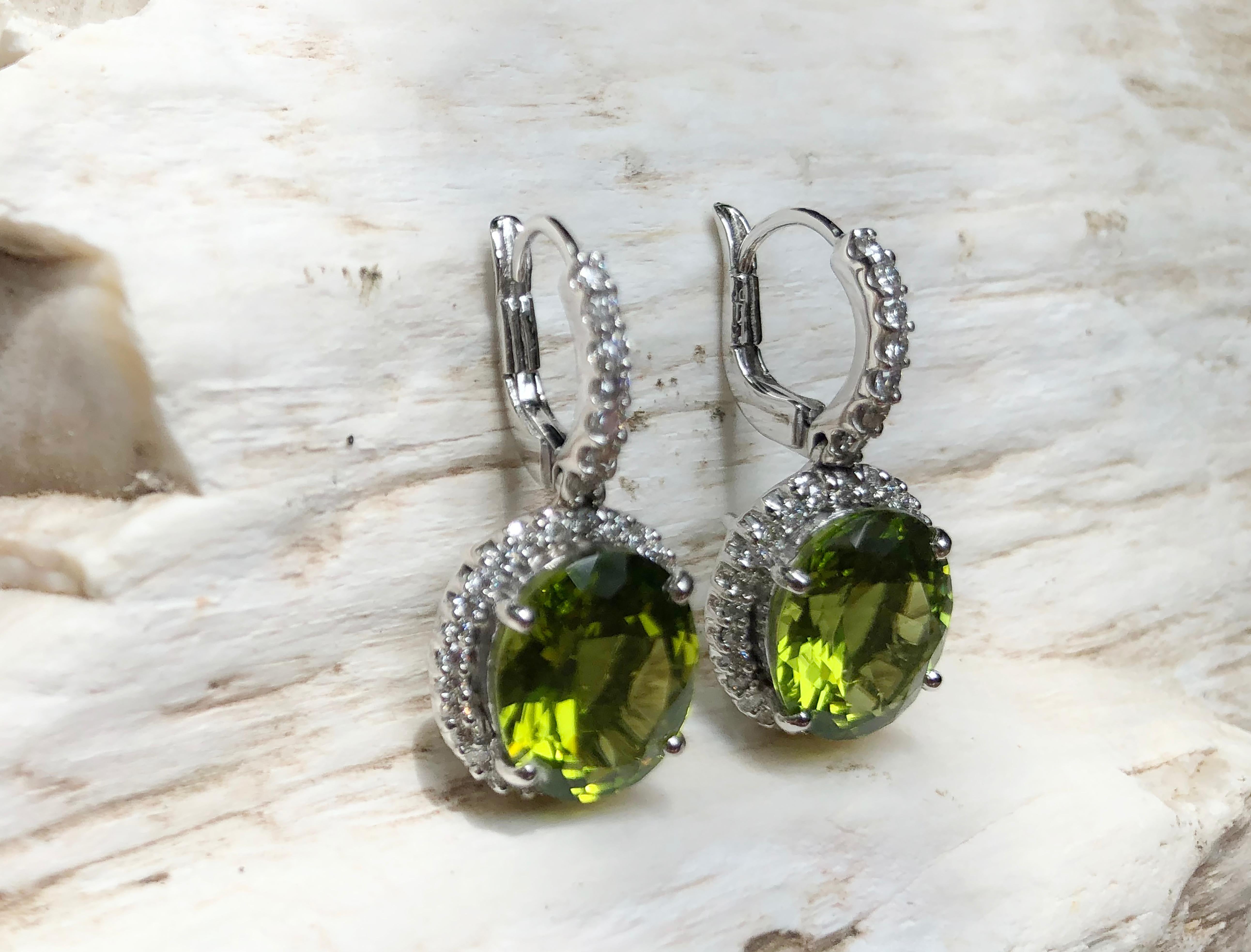 Contemporary Peridot with Diamond Earrings Set in 18 Karat White Gold Settings