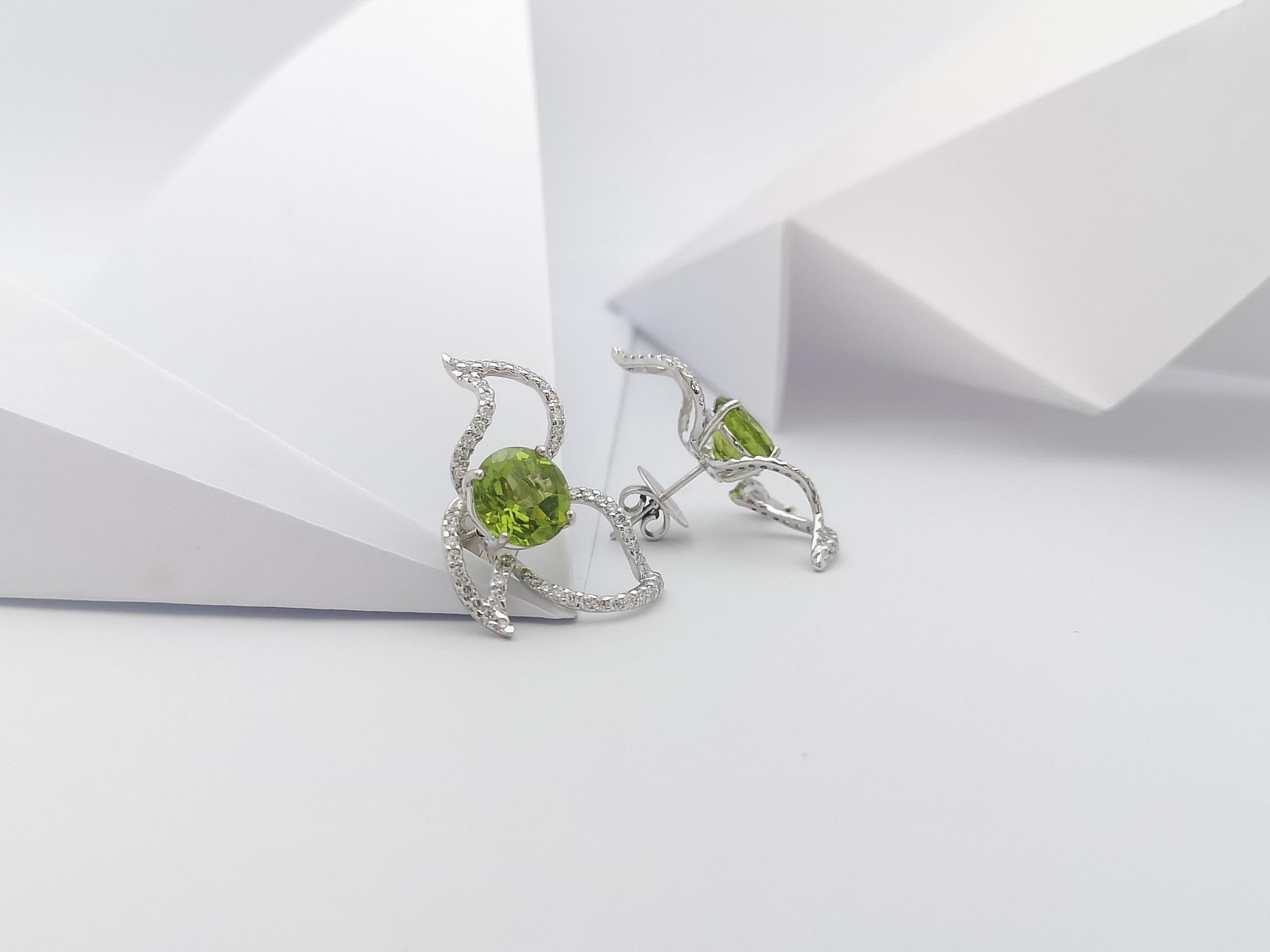 Peridot with Diamond Earrings Set in 18 Karat White Gold Settings For Sale 1