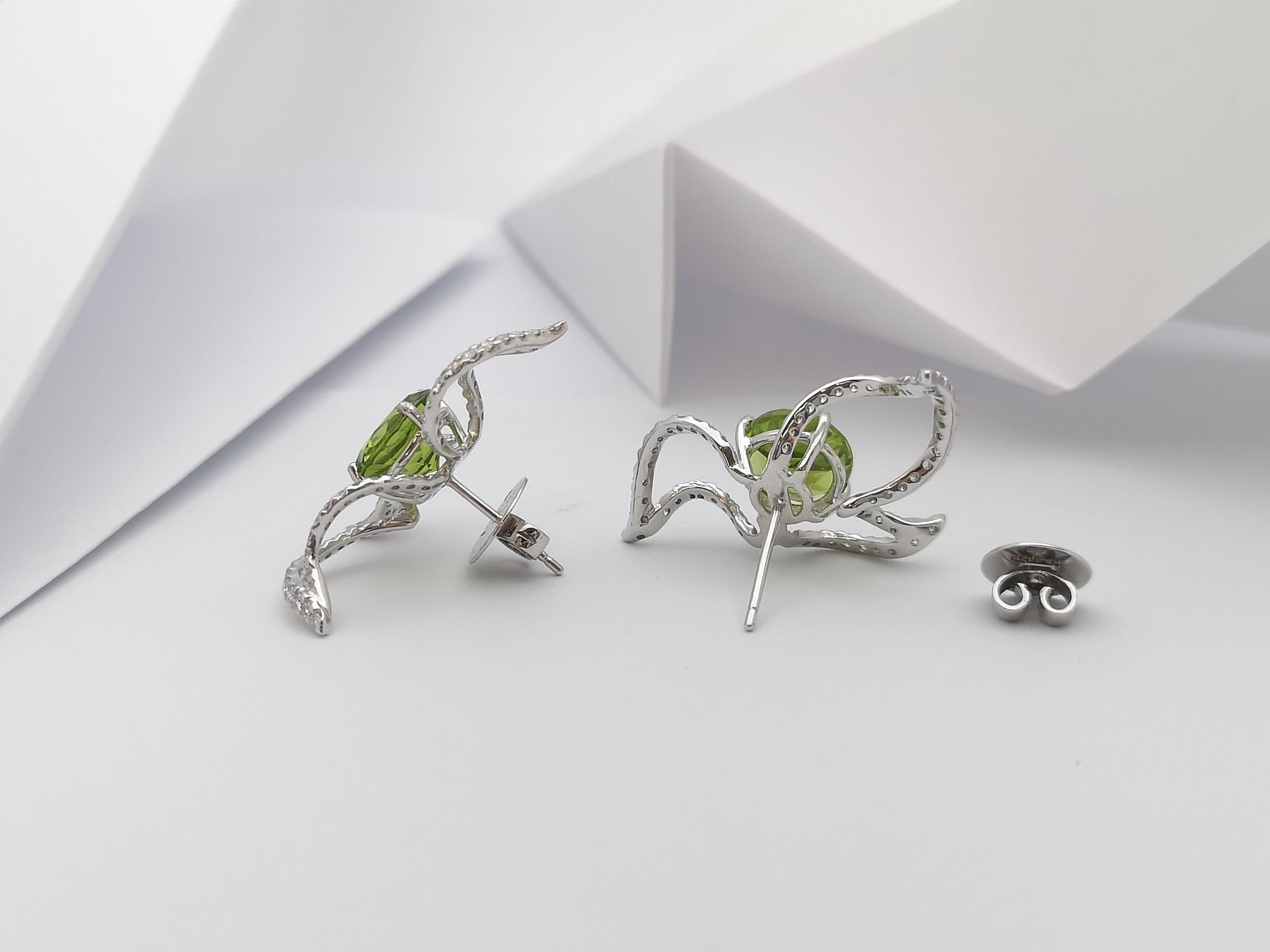 Peridot with Diamond Earrings Set in 18 Karat White Gold Settings For Sale 3
