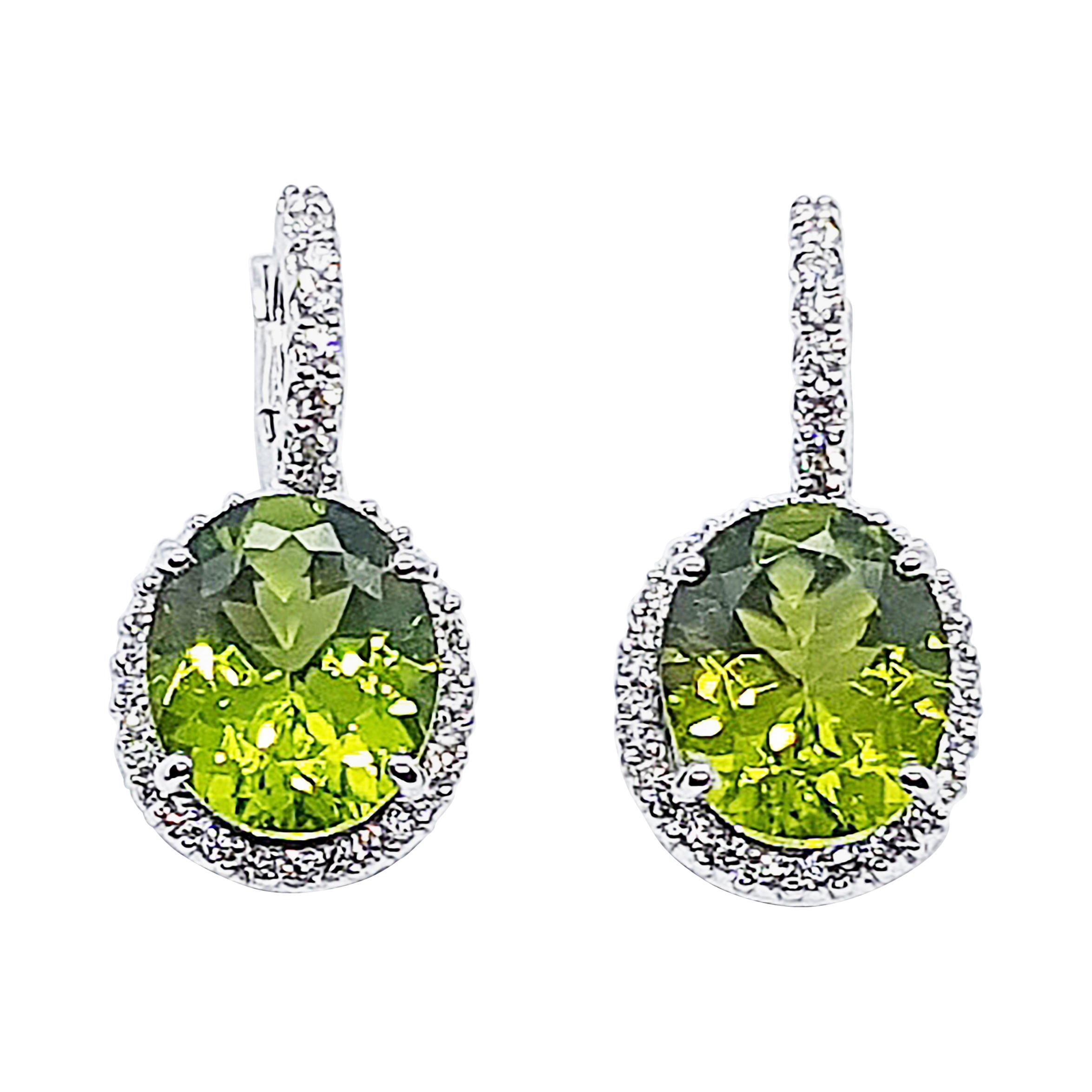 Peridot with Diamond Earrings Set in 18 Karat White Gold Settings