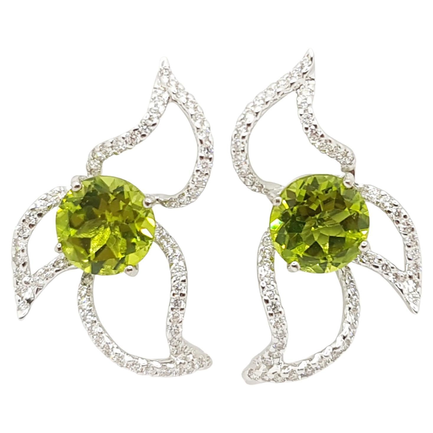 Peridot with Diamond Earrings Set in 18 Karat White Gold Settings For Sale