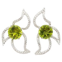 Peridot with Diamond Earrings Set in 18 Karat White Gold Settings