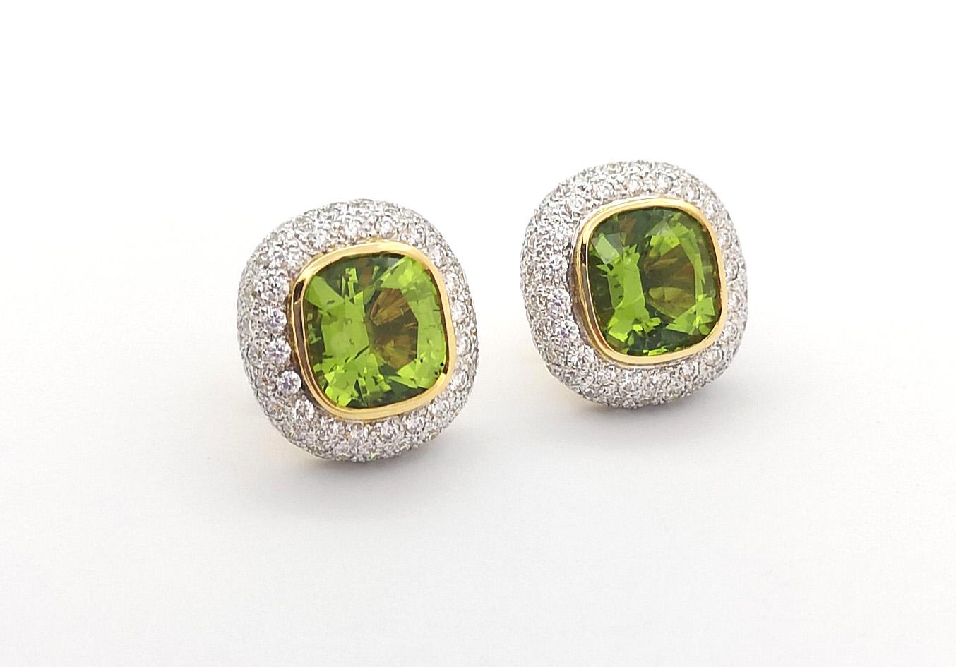 Contemporary Peridot with Diamond Earrings set in 18K Gold Settings For Sale