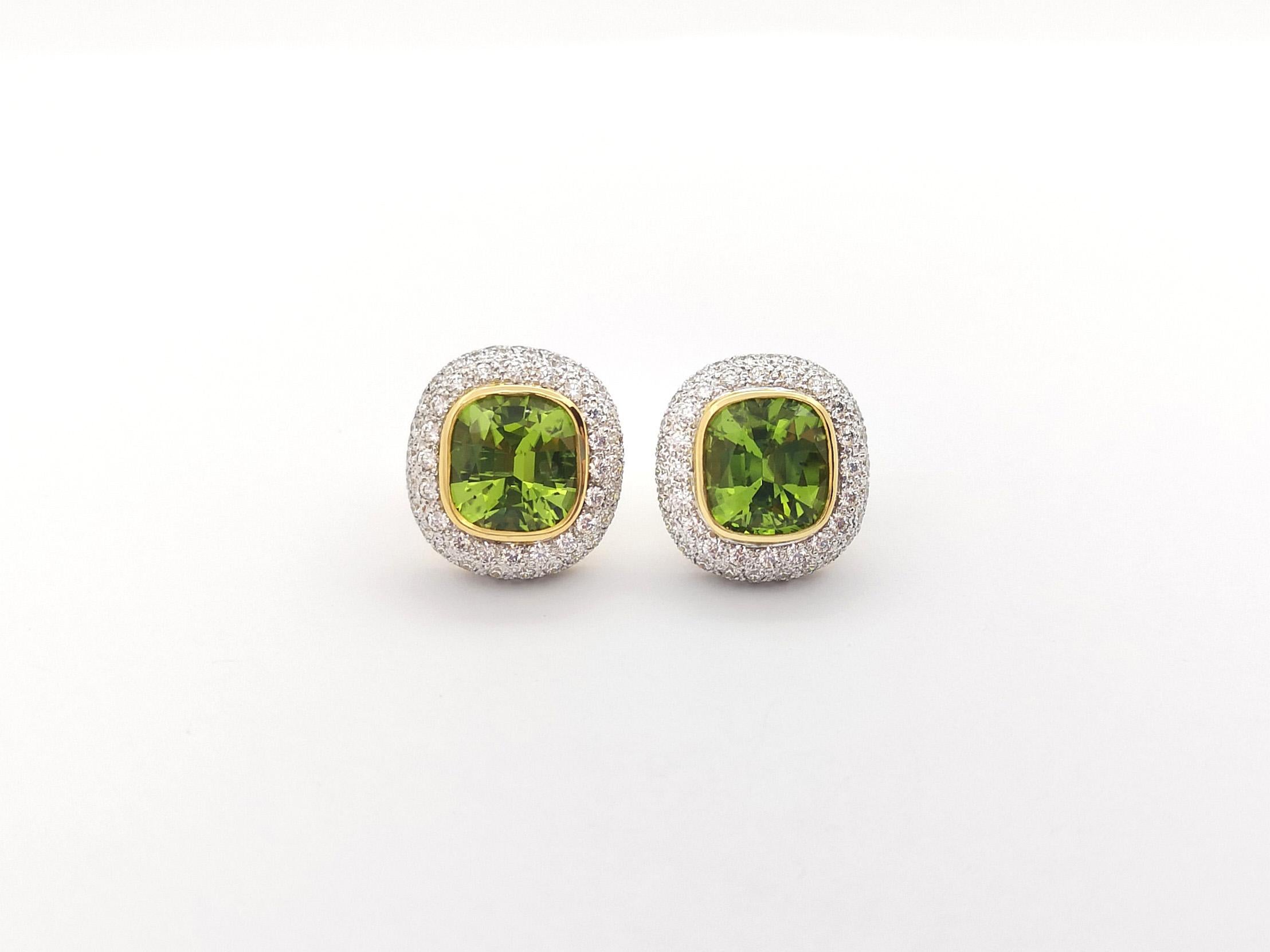 Women's Peridot with Diamond Earrings set in 18K Gold Settings For Sale